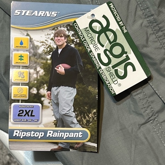 Stearns Ripstop Rain-Pants Men’s Grey Nylon Mesh Lined Waterproof Drawcord 2XL - Picture 6 of 10